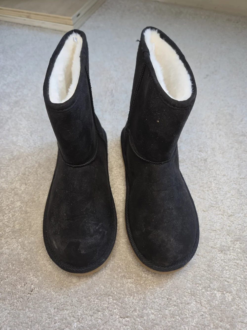 Black Suede Girls Fuzzy Ankle Boots